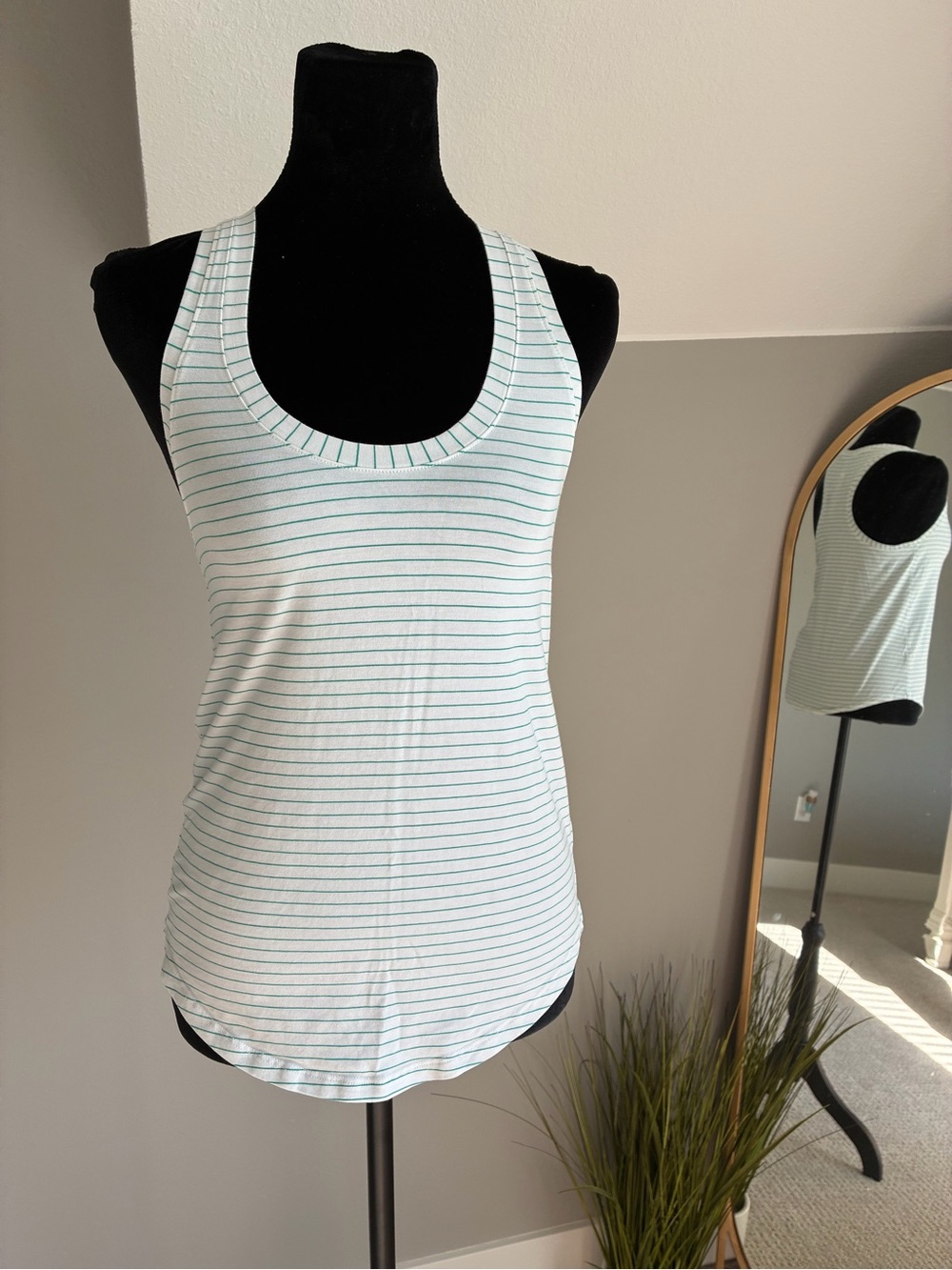 lululemon athletica White Tank Top with Light Green Stripes